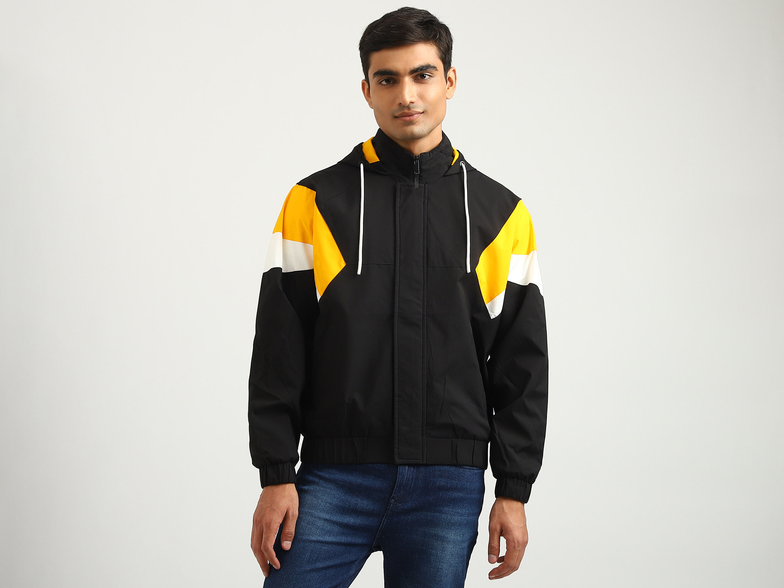 Men Colorblock Hooded Jacket Black Benetton