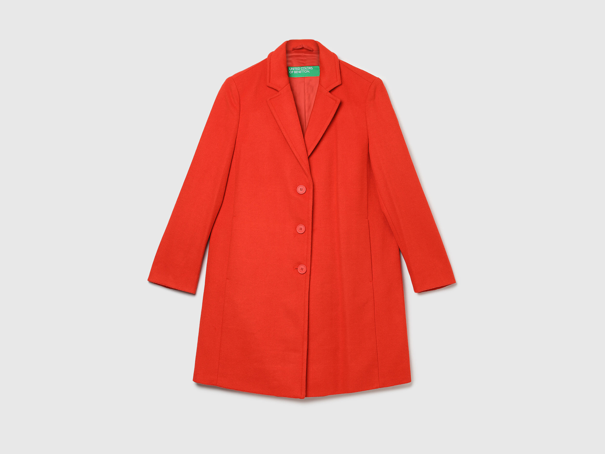 Women Solid Lapel Collar Coat Orange Benetton
