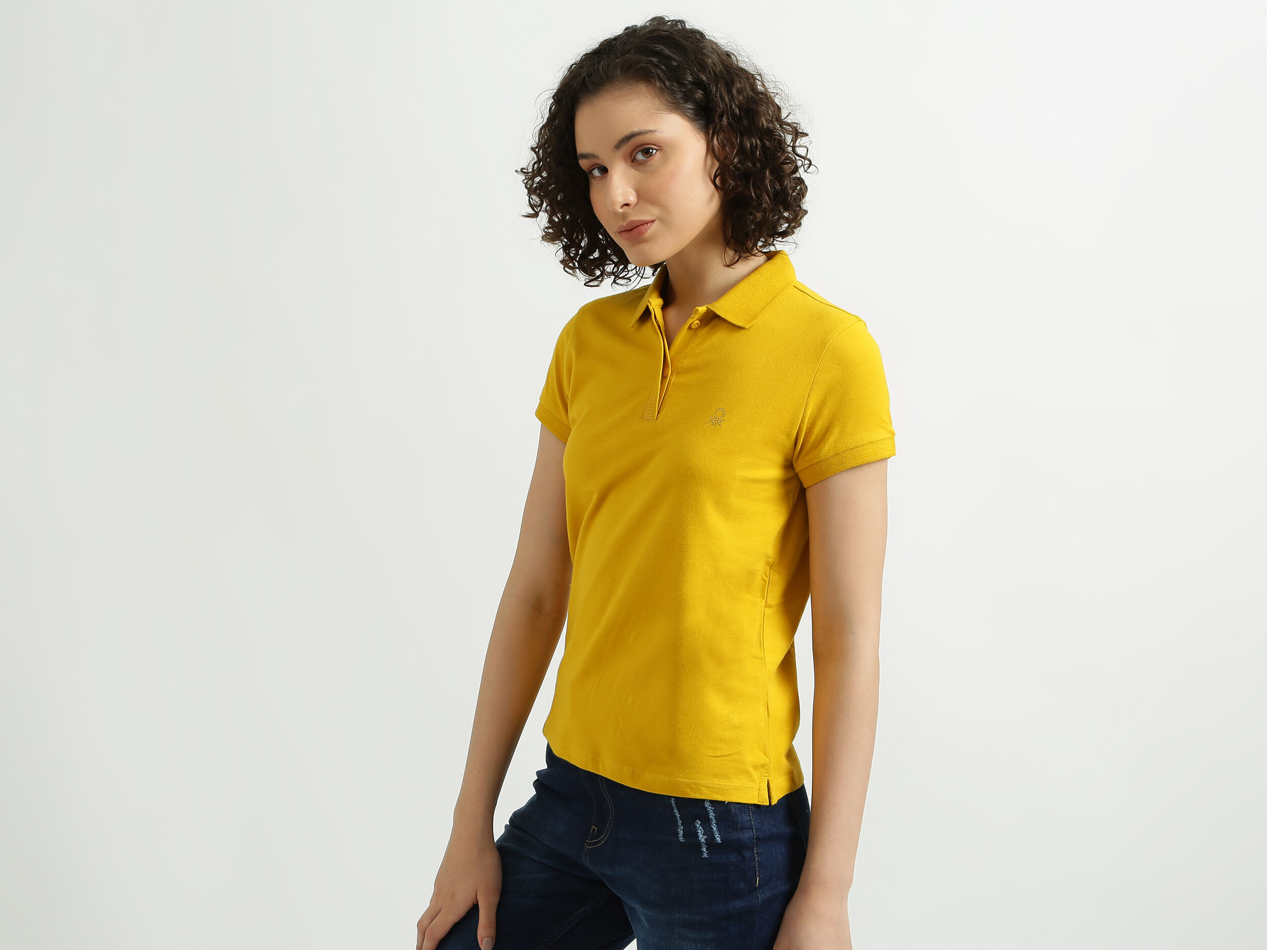 Solid Yellow Polo T Shirt Yellow Benetton