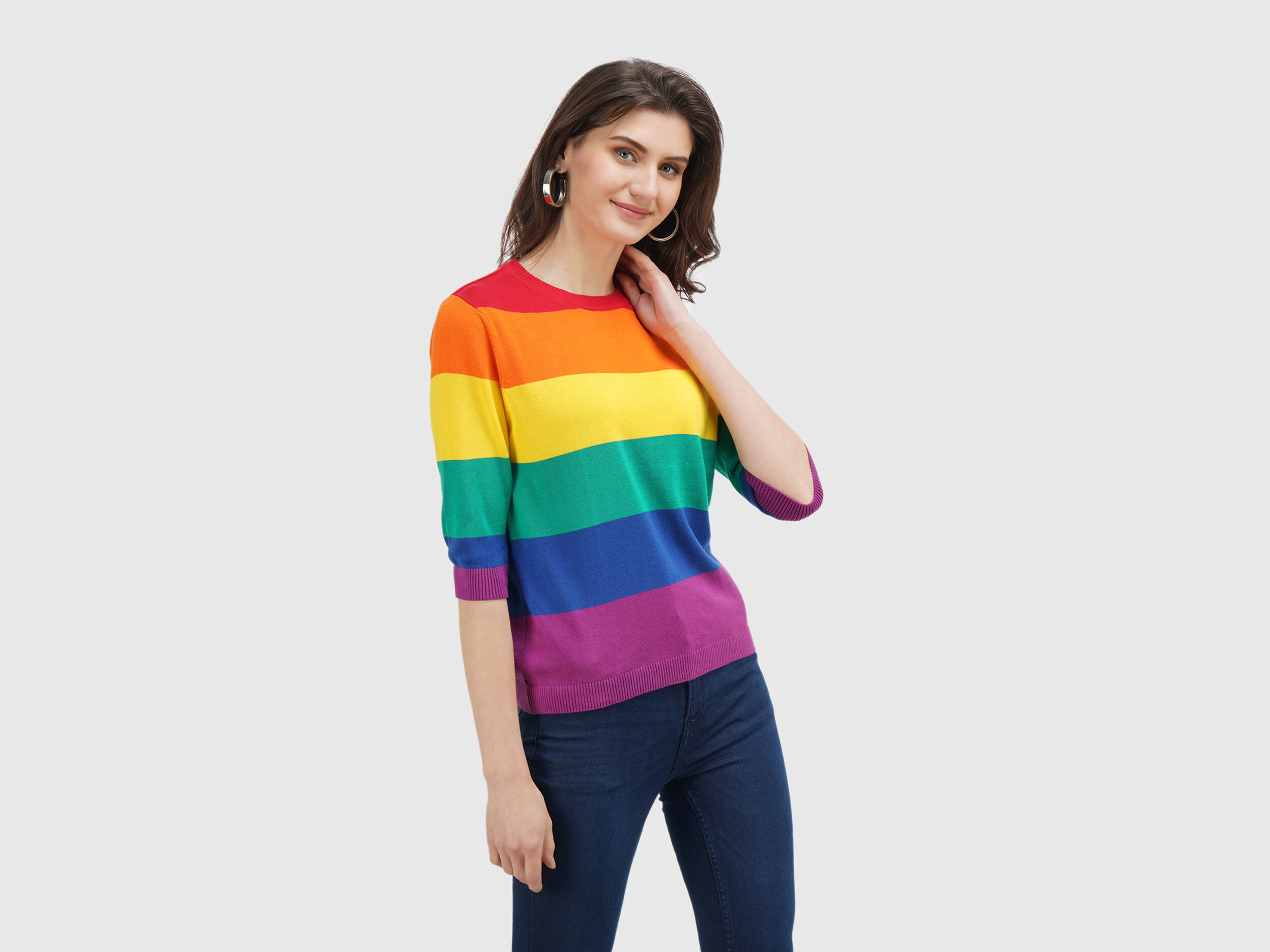 Womens rainbow striped sweater hotsell