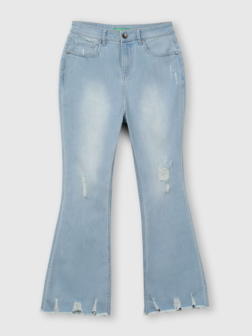 Cotton Jeans with Cropped Boot Cut and Damage image number 1