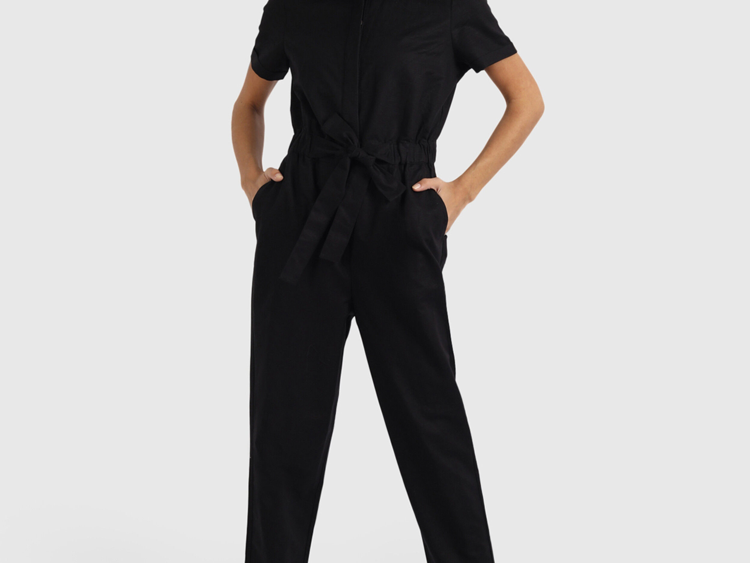 Cinch Waist Jumpsuit - Black | Benetton