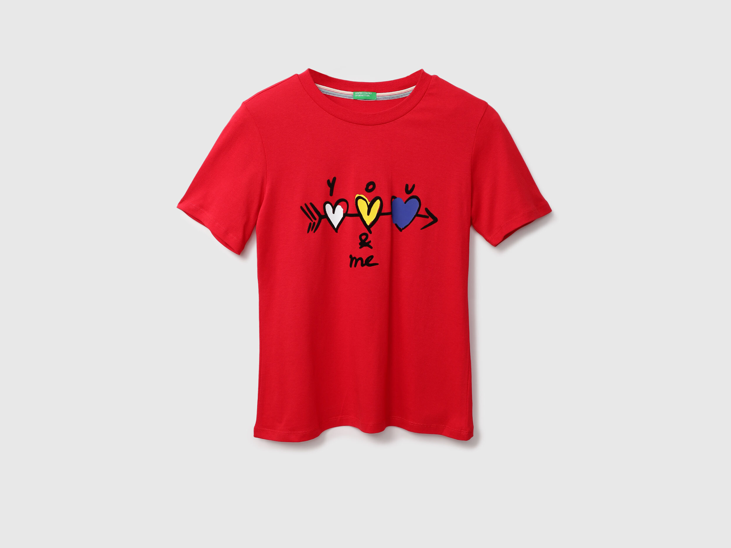 Women Red Printed Round Neck T Shirt - Red | Benetton