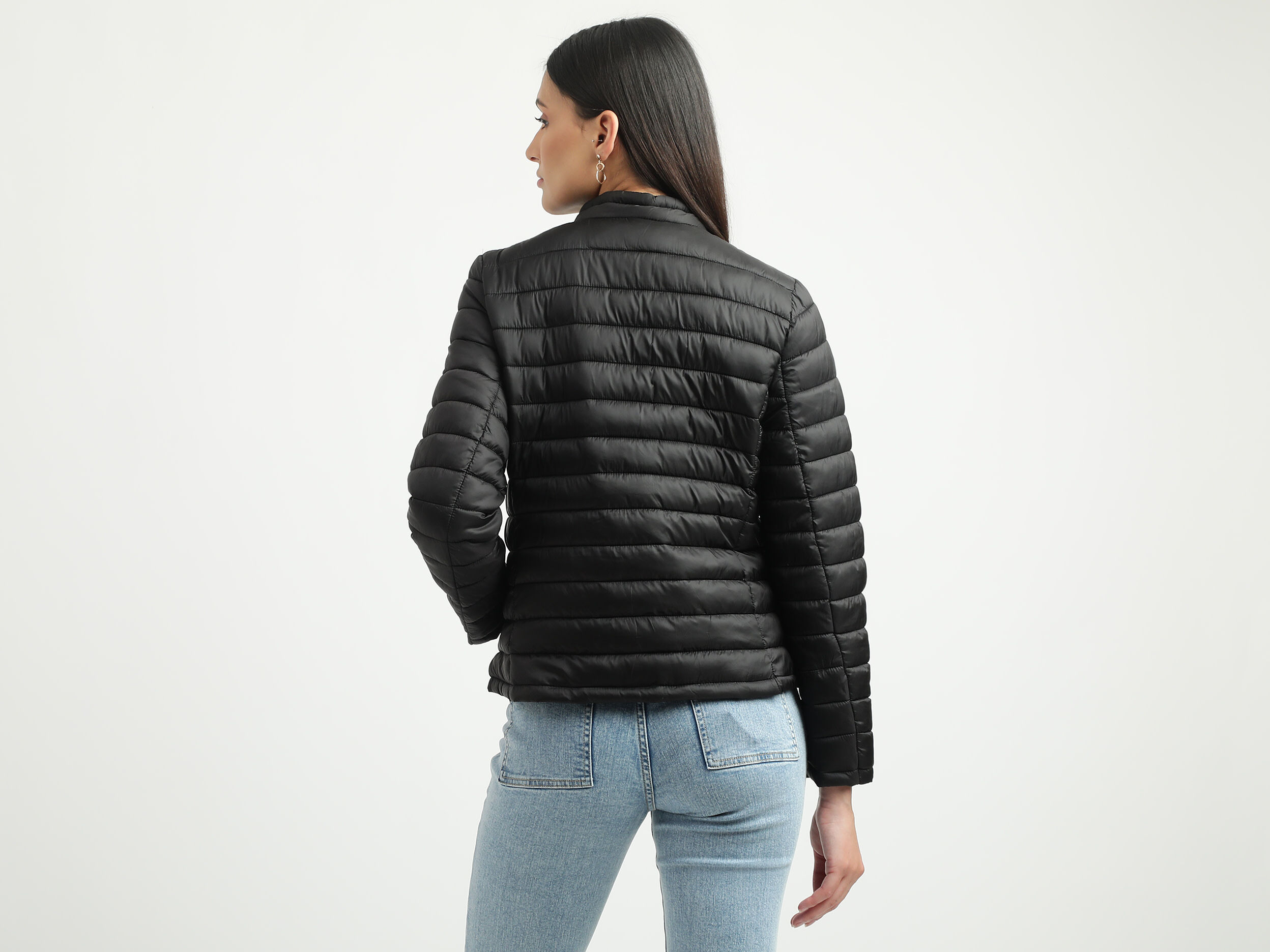 Women Quilted High Neck Reversible Jacket - Black | Benetton