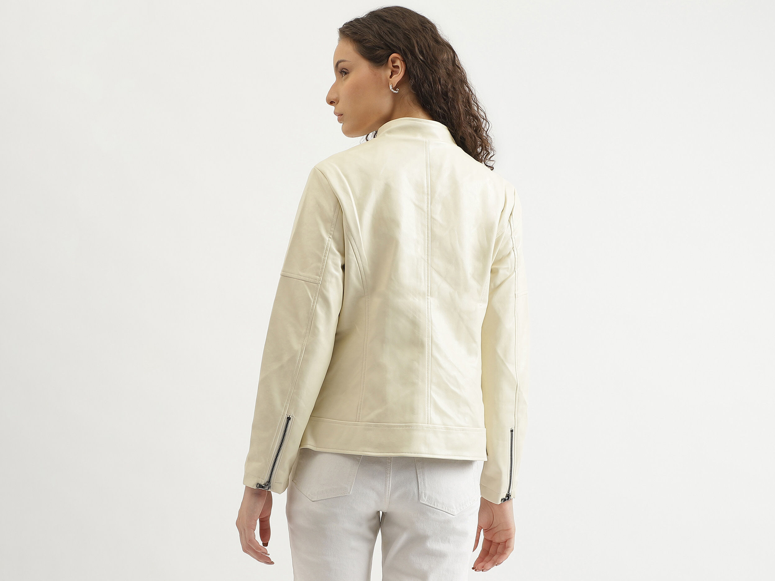 Regular Fit Mock Neck Solid Jacket - White | Benetton