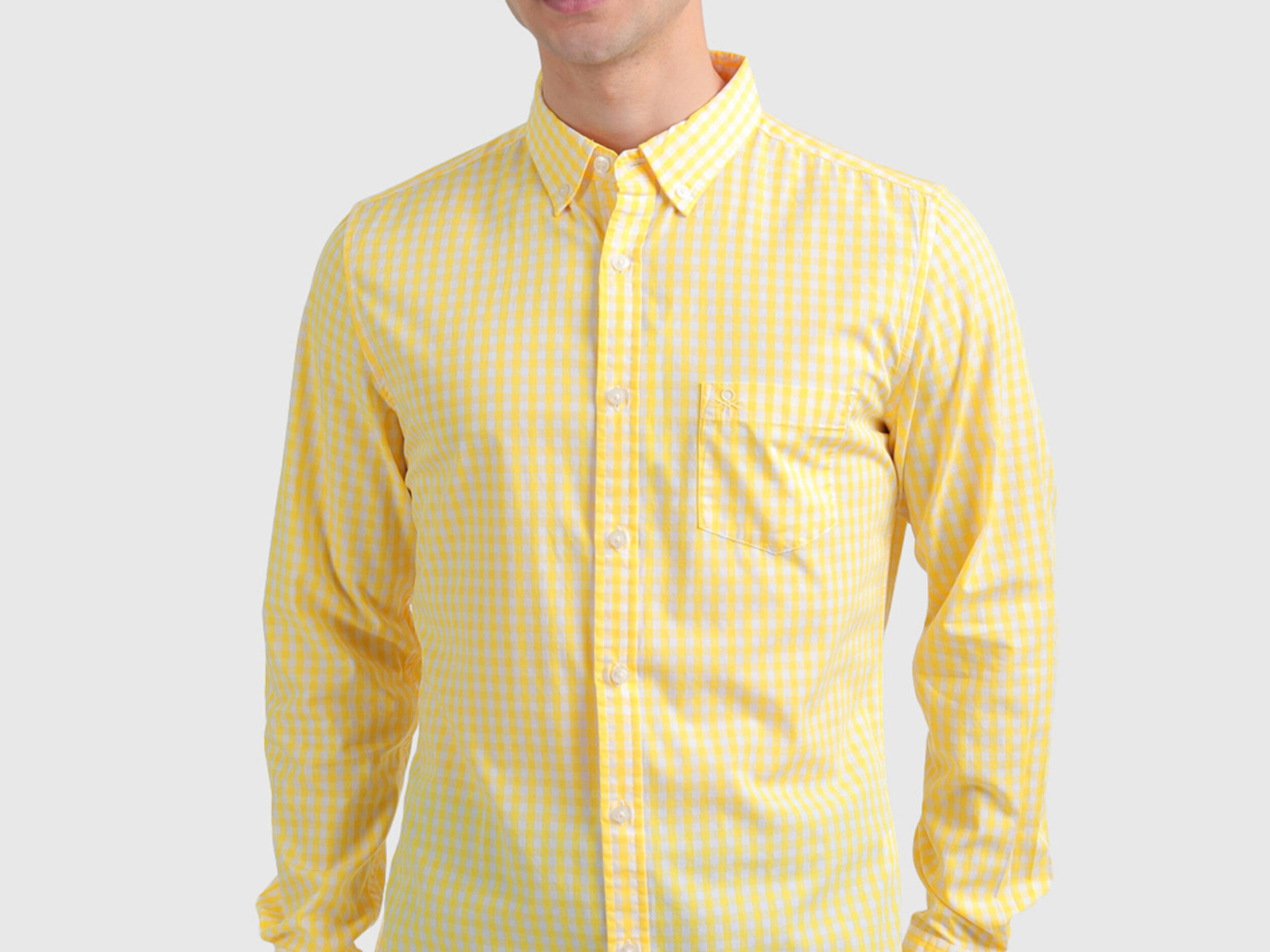 Pure Cotton Long Sleeves Checked Shirt - Yellow | Benetton