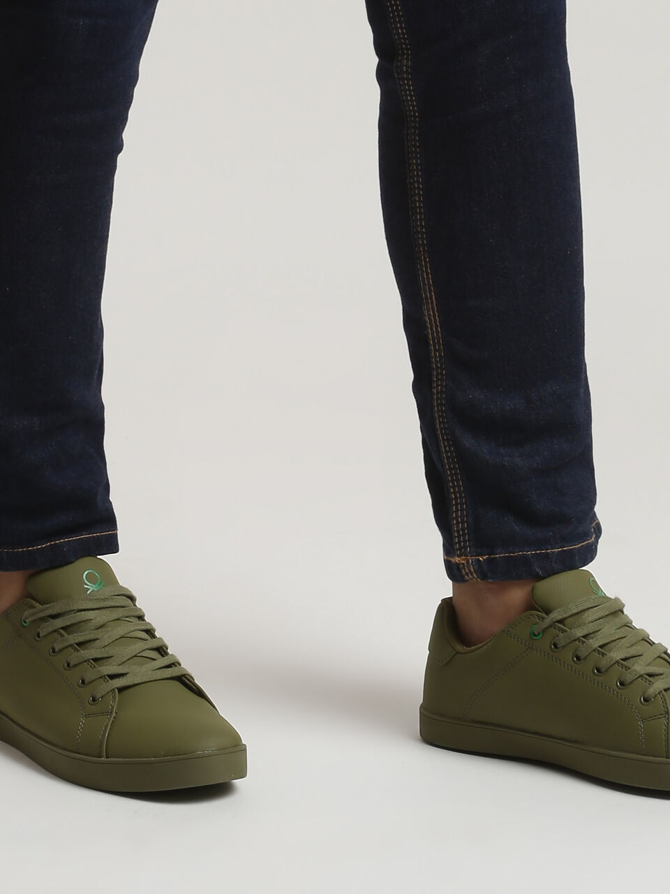 Benetton Olive Leather Imitation Sneakers - Green | Benetton