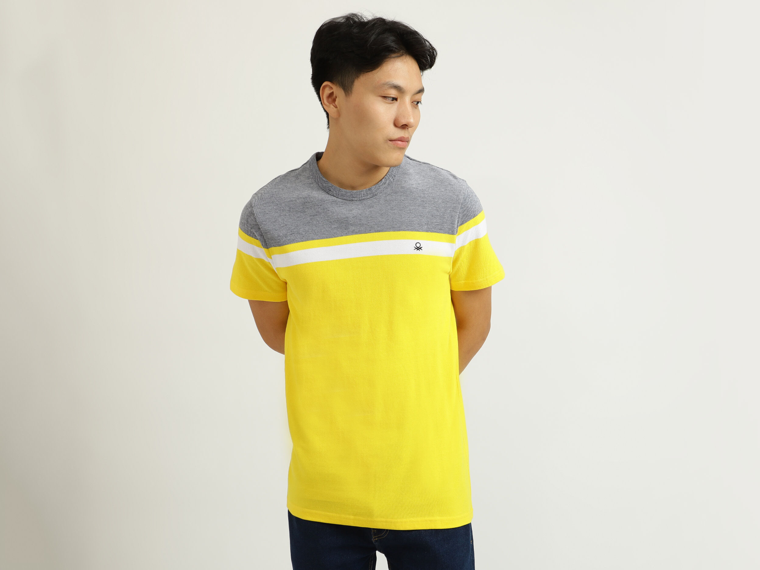 Grey And Yellow Striped T Shirt Yellow Benetton