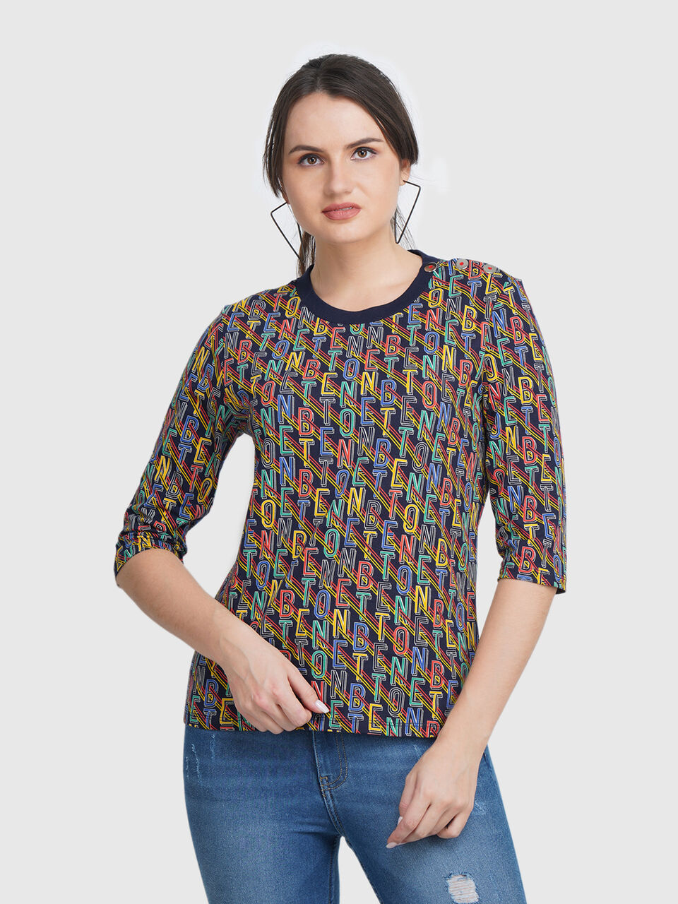 Short Sleeve Tee With Aop And Btn On Shoulder image number null