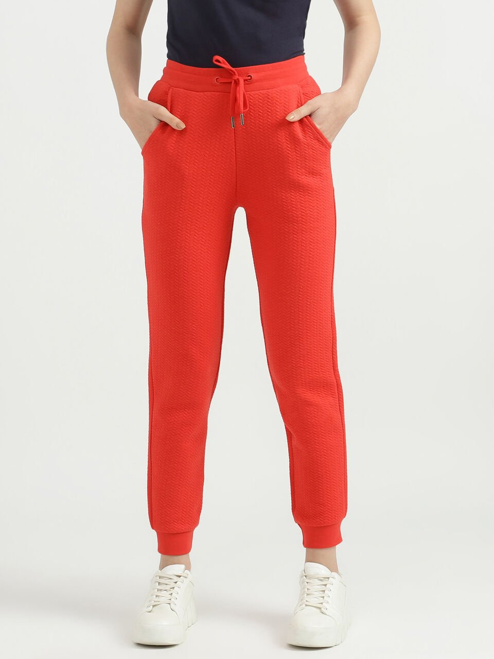 Women Self Designed Regular Fit Joggers - Red