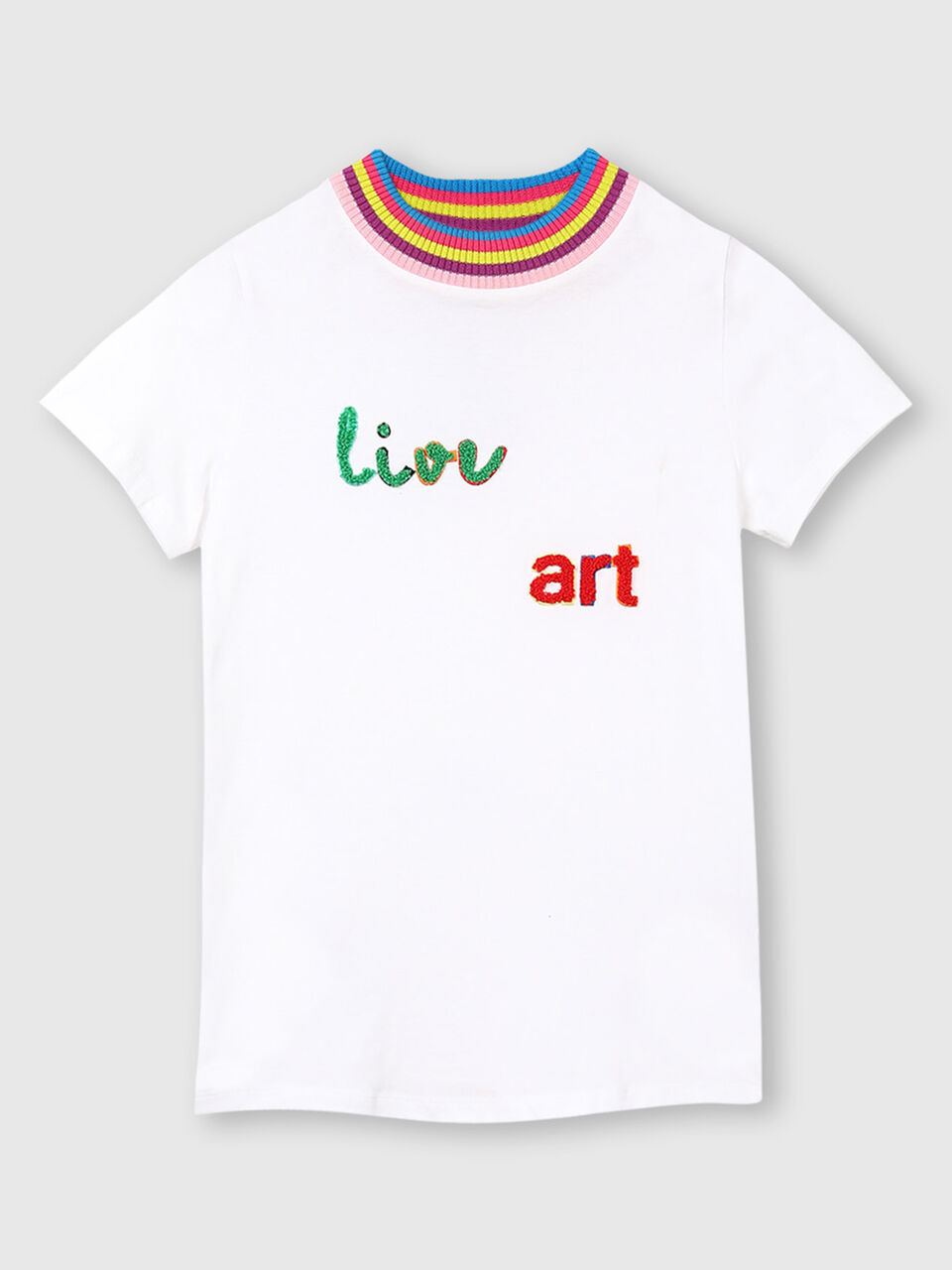 Pure Cotton Ringer Tee Shirt with Multicoloured Collar image number 1