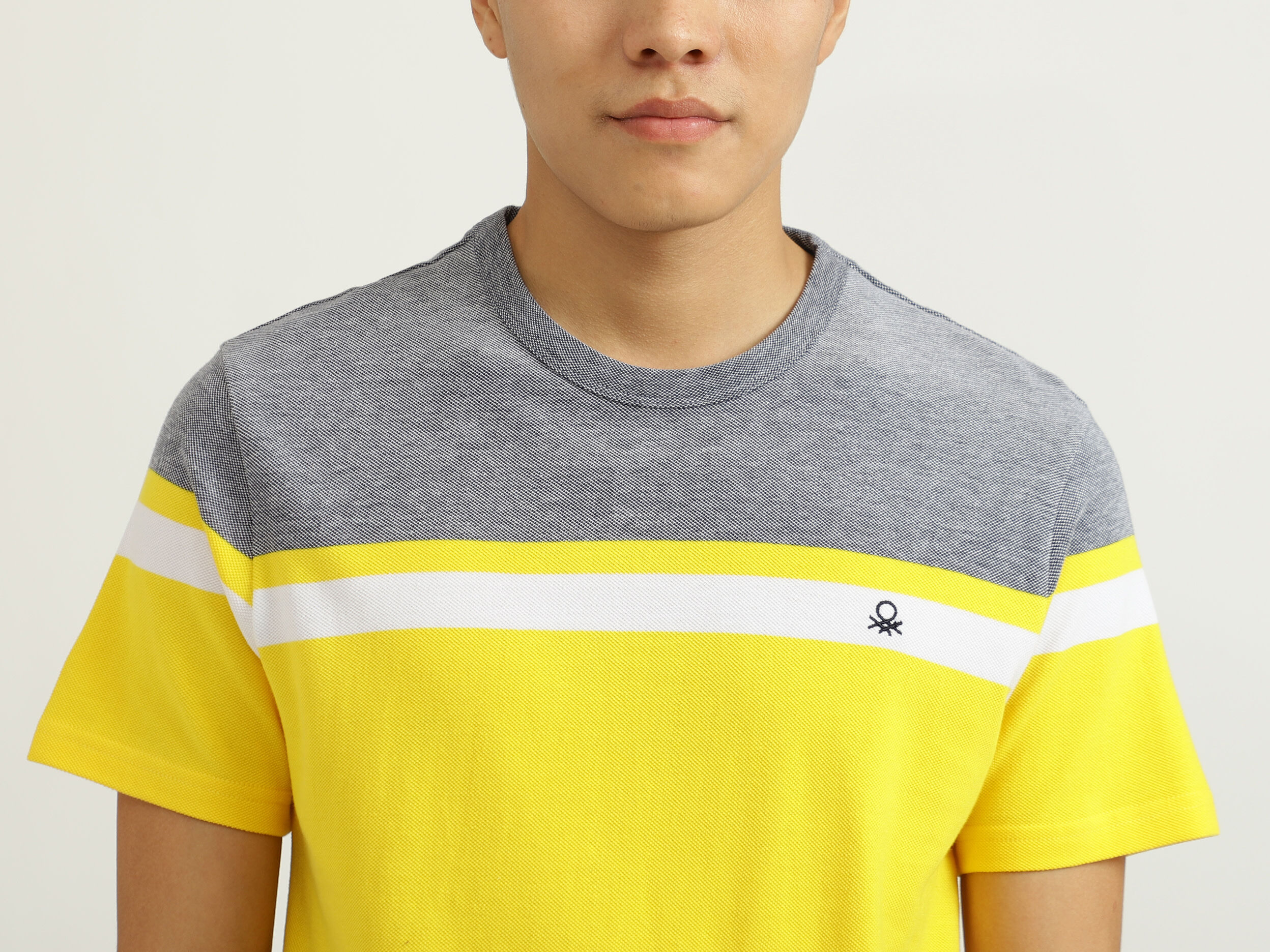 Grey And Yellow Striped T Shirt Yellow Benetton