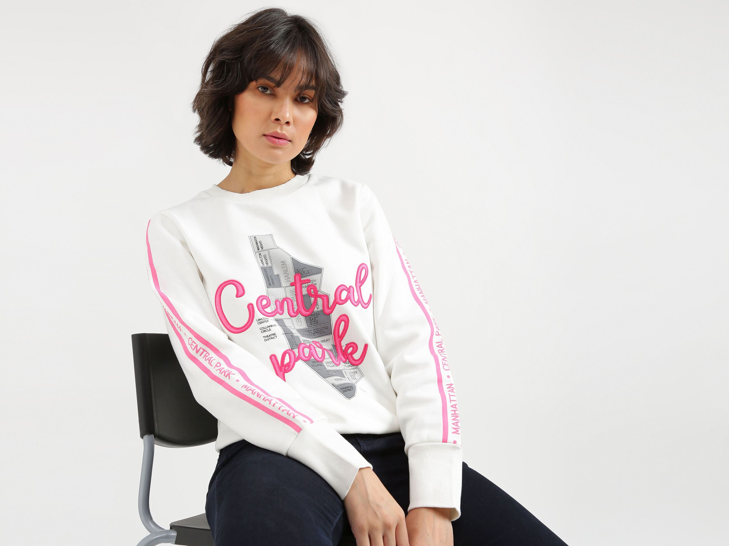 Women White Printed Closed Sweatshirt White Benetton