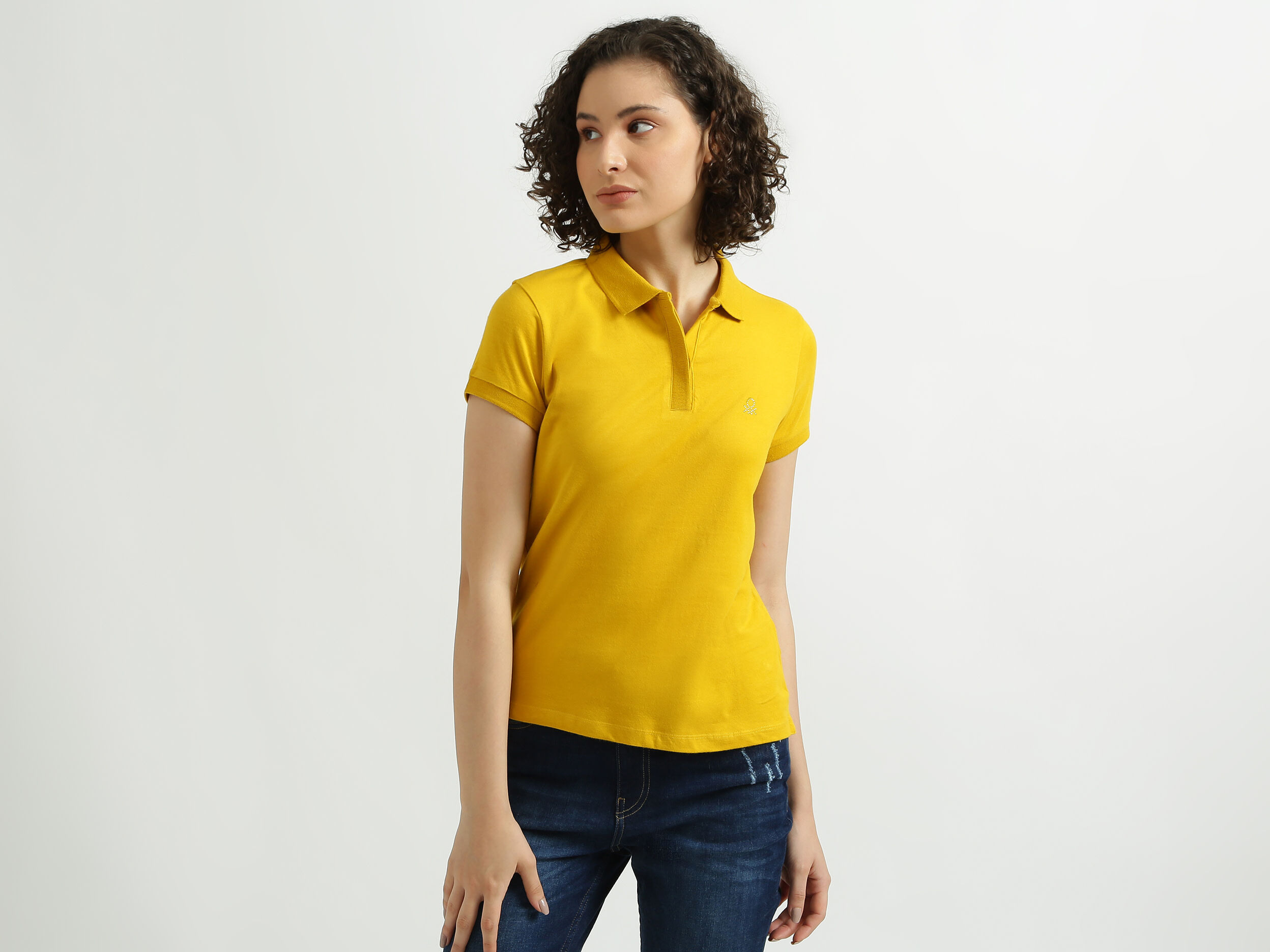 Solid Yellow Polo T Shirt Yellow Benetton