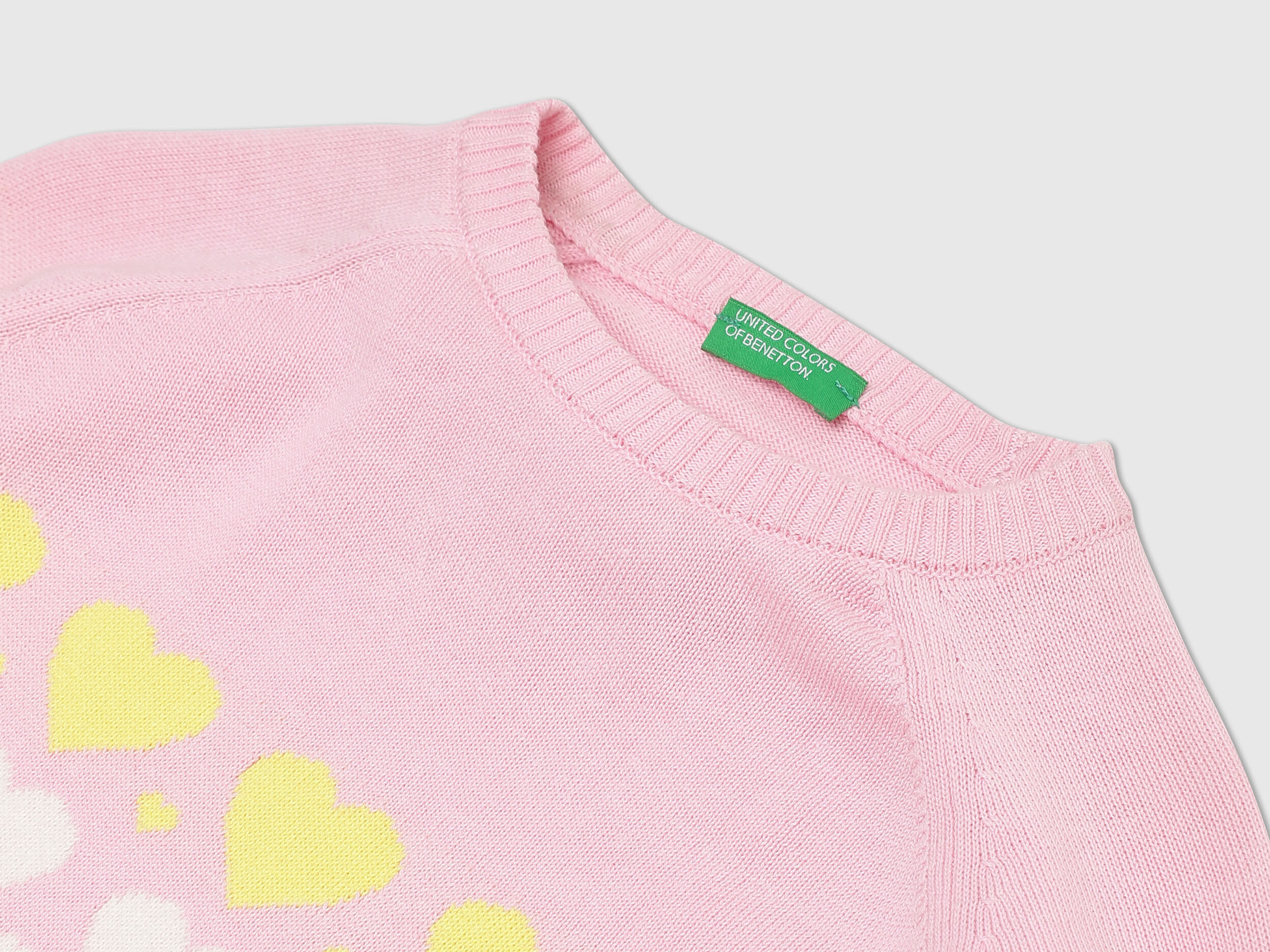 Girls Pink Long Sleeve Heart Patterned Sweater - Multi-color | Benetton