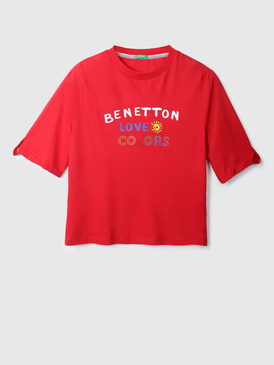 Short Sleeve Tee With Colors In Rhinestones image number null