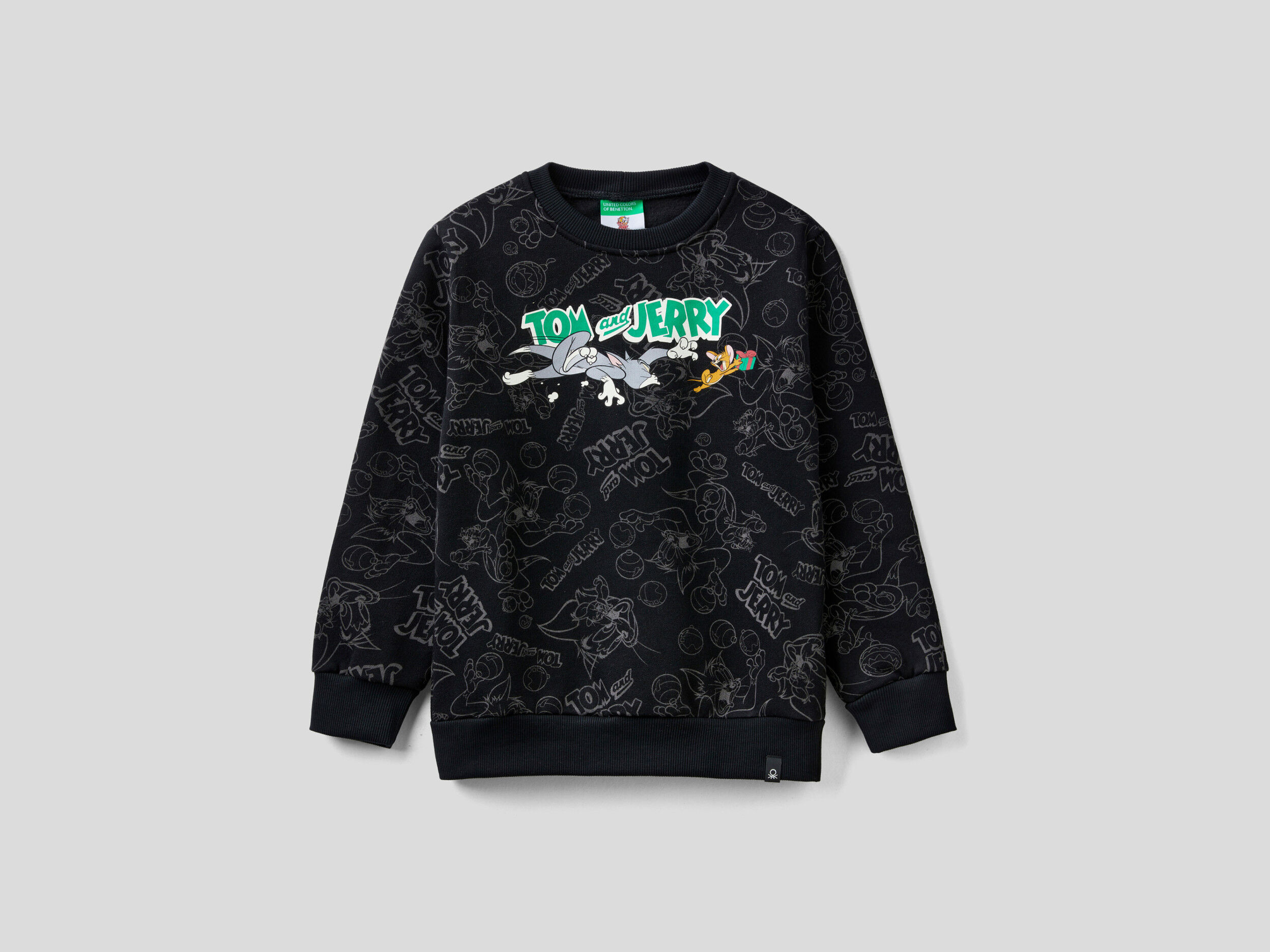 Boys Printed Round Neck Sweatshirt Black Benetton