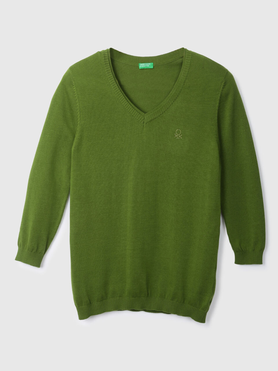 Basic V Neck 3/4Th Sleeve Solid Tricot image number 1
