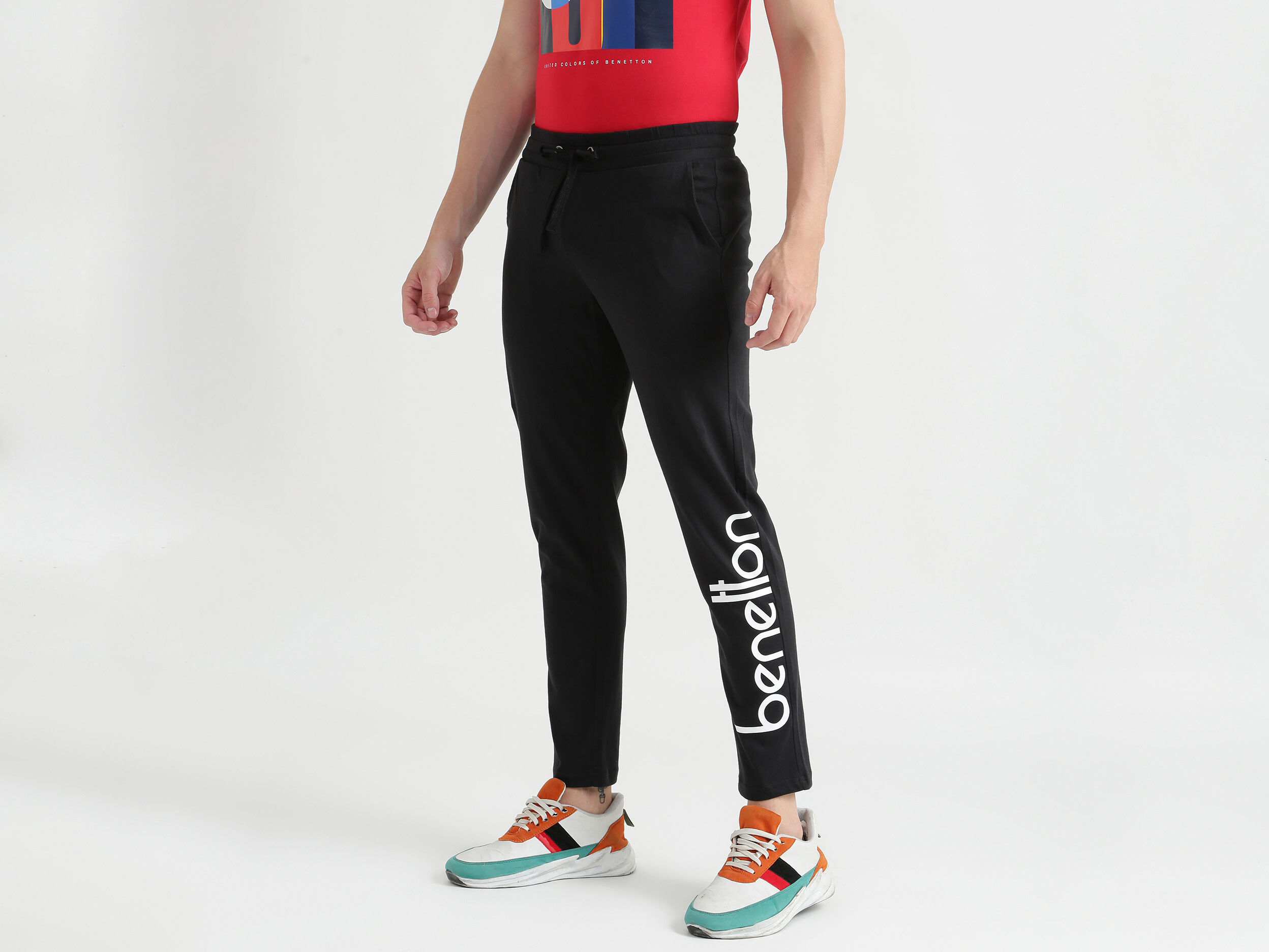 Slim Fit Printed Track Pants Black Benetton