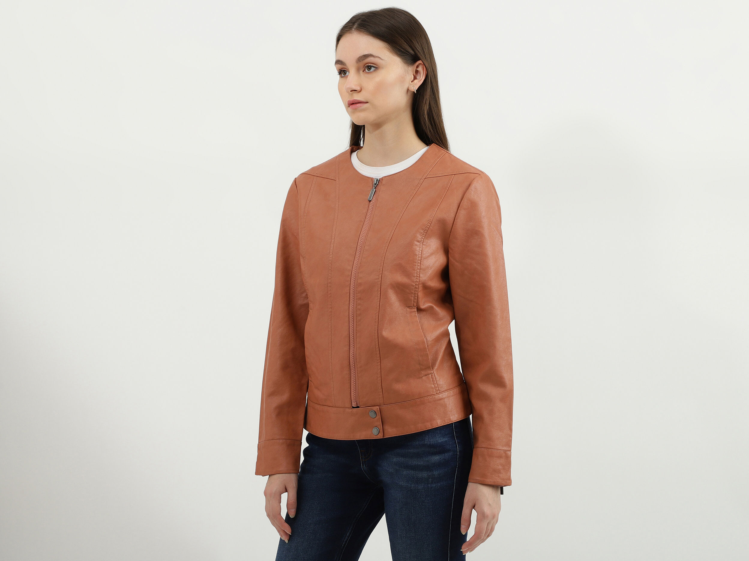 No collar 2025 leather jacket womens