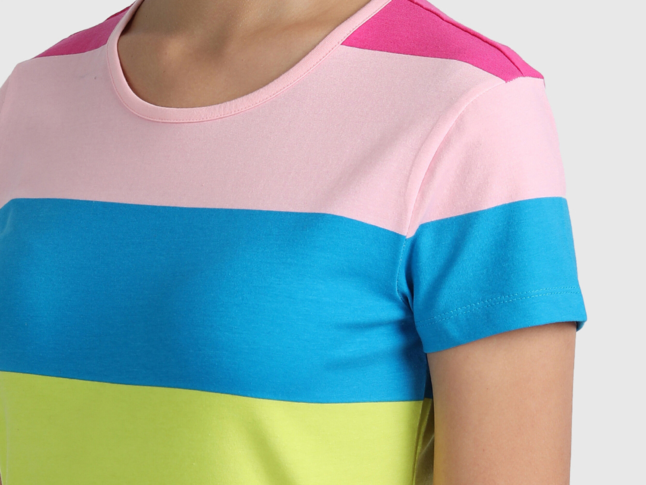 Cotton Tee Shirt Dress with Printed Stripes - Multi-color