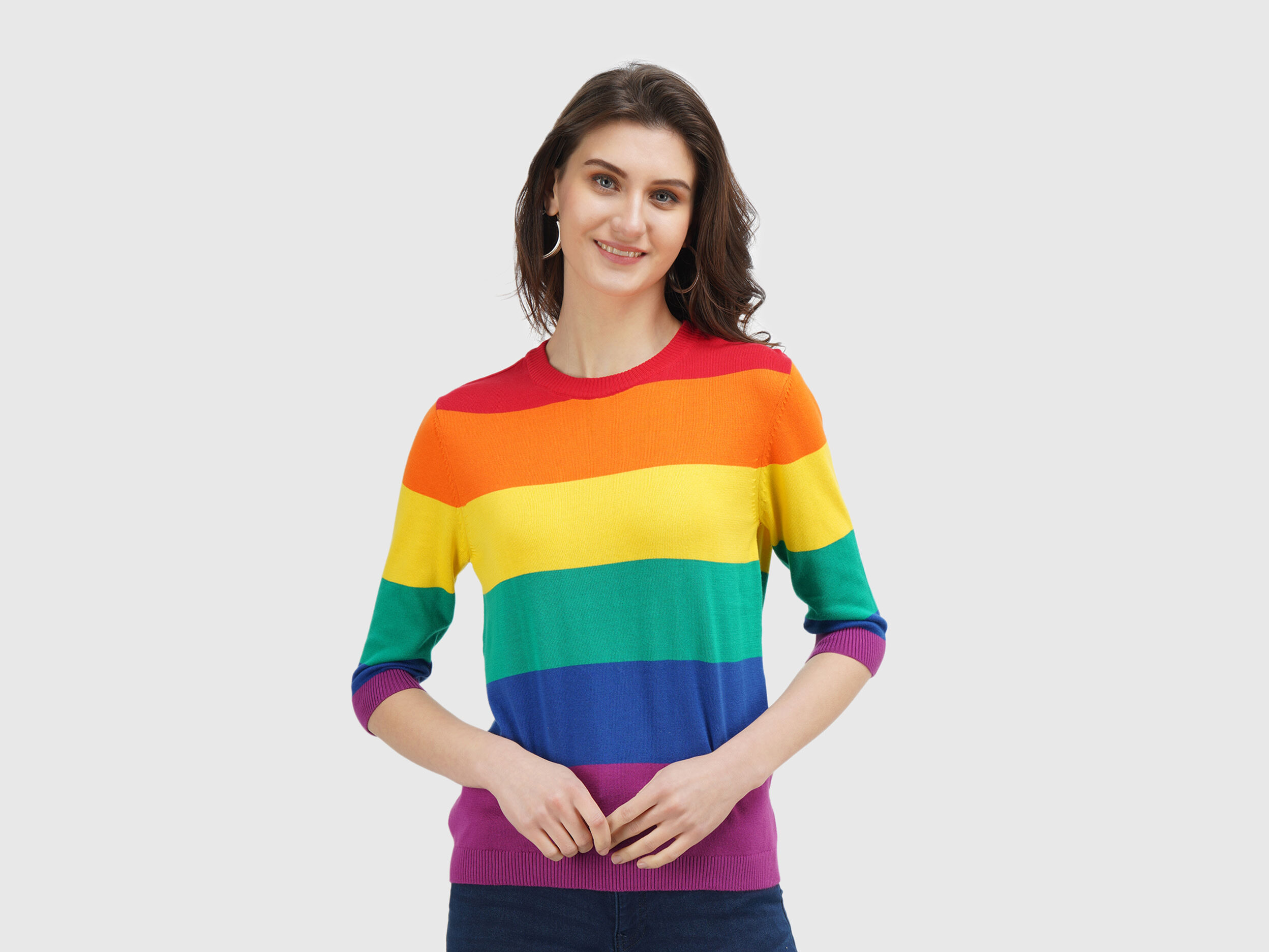 Monrow rainbow stripe sweatshirt online