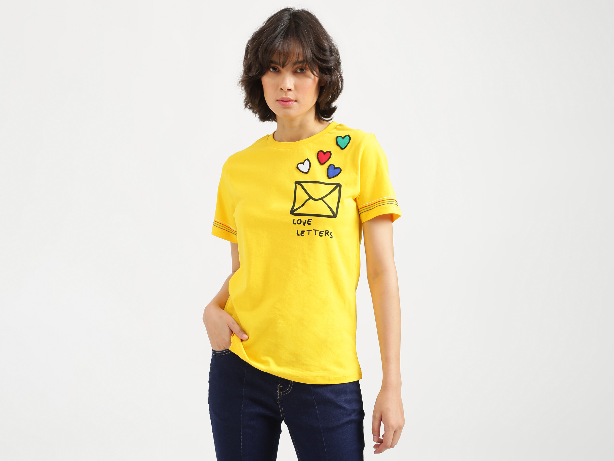 Women Printed T Shirt - Yellow | Benetton