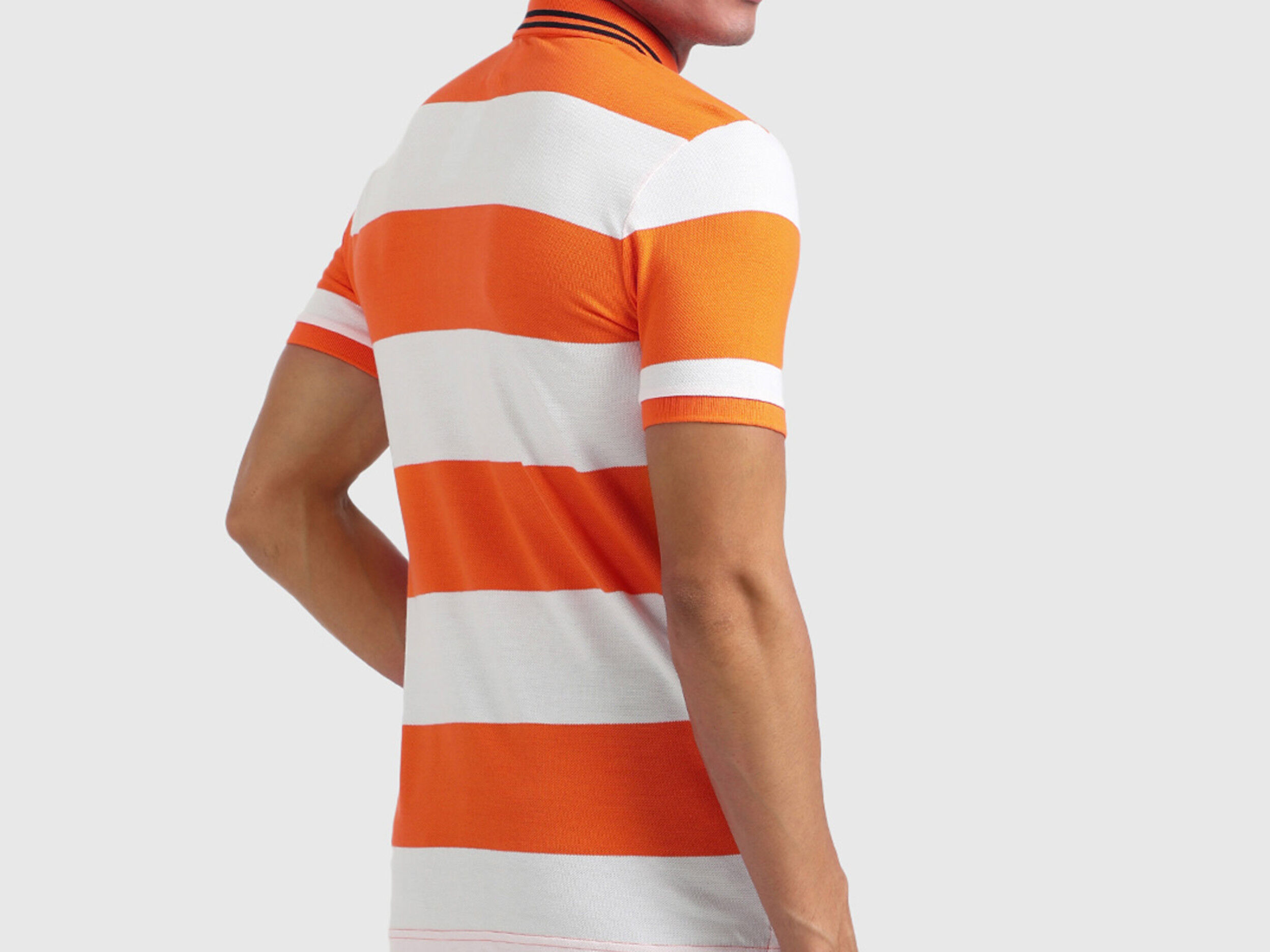 Pure Cotton Rugby Striped Polo Orange Benetton