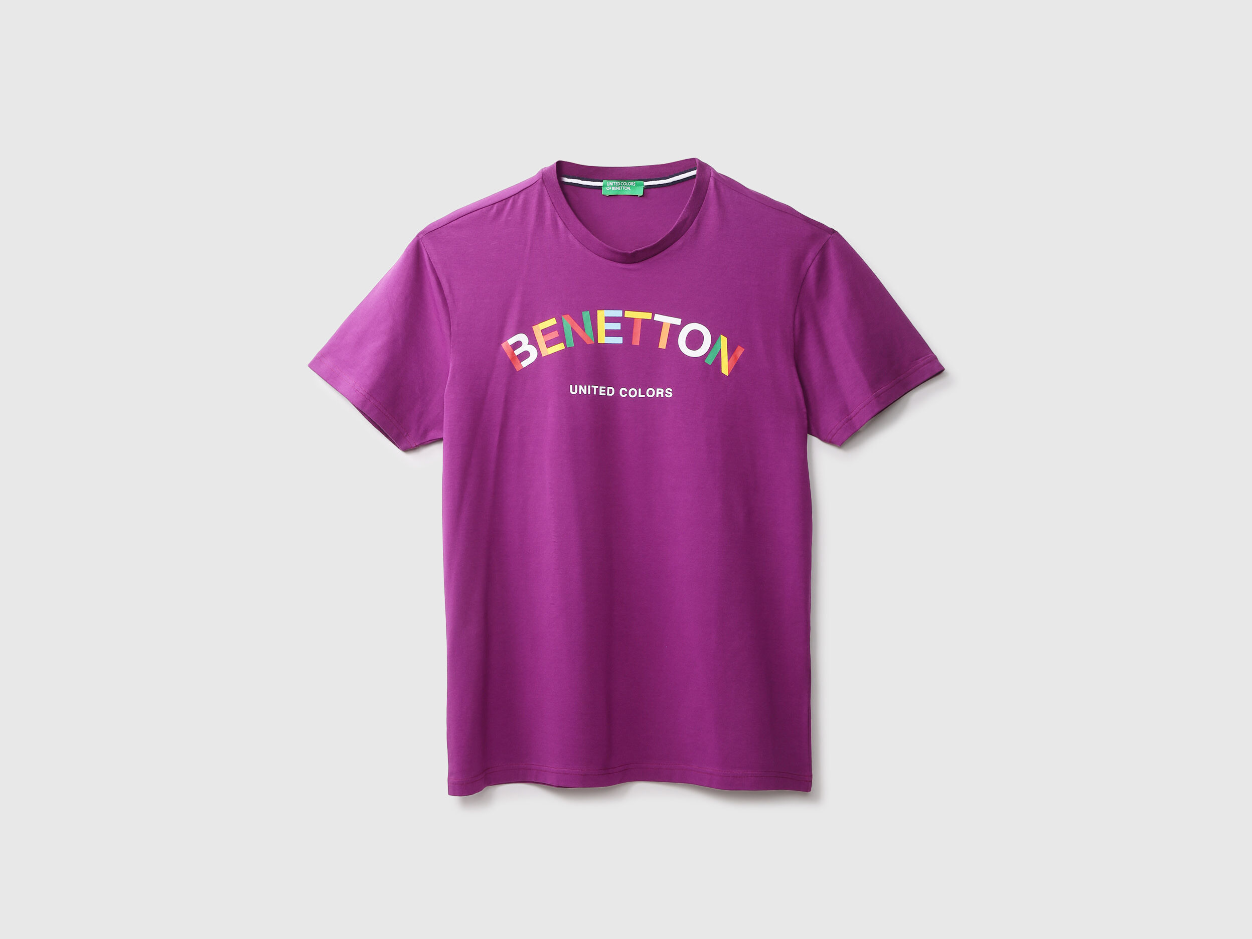 Mens Short Sleeve Printed T Shirt Purple Benetton
