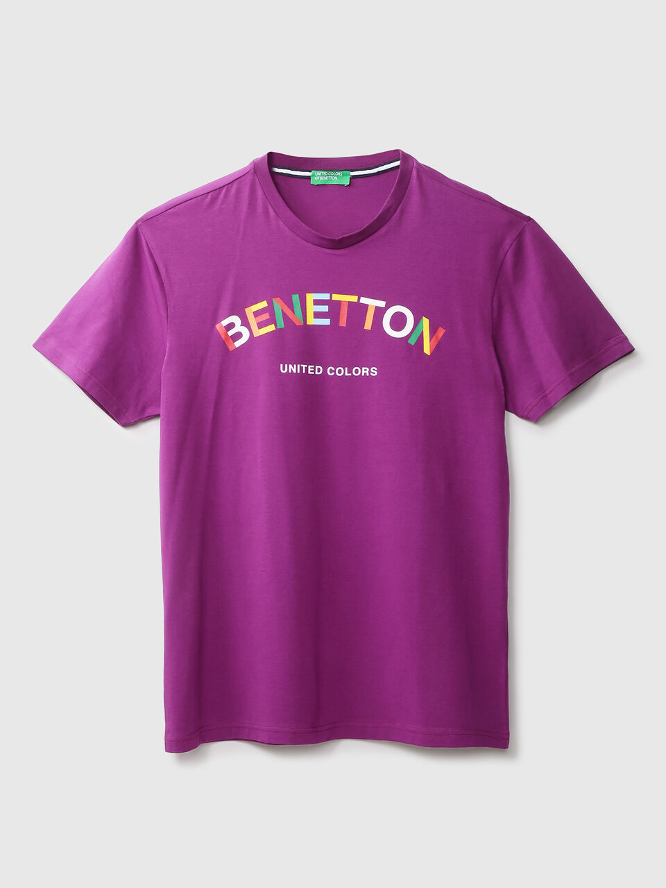 Mens Short Sleeve Printed T-Shirt - Purple | Benetton