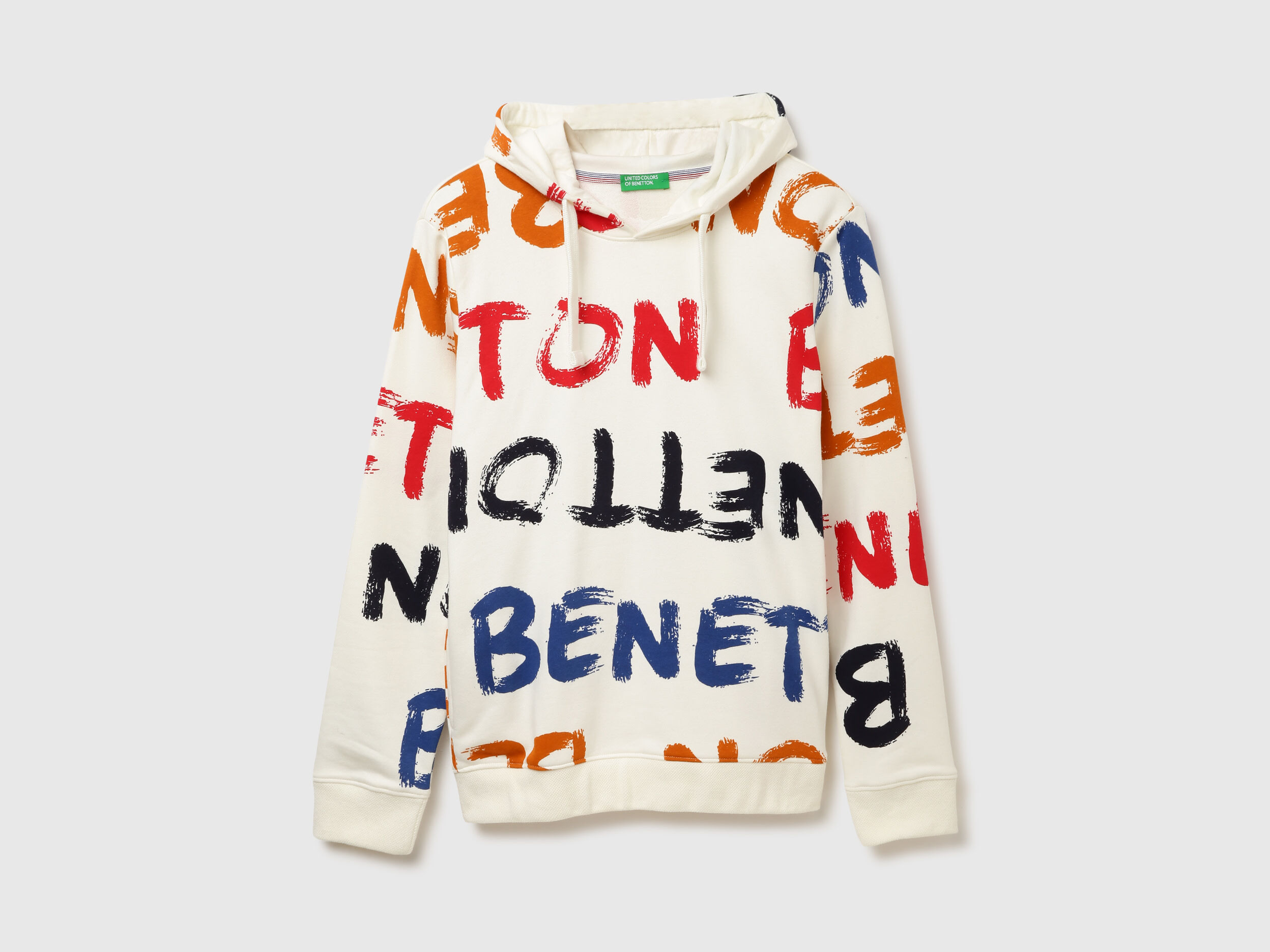 Men Printed Hooded Sweatshirt White Benetton