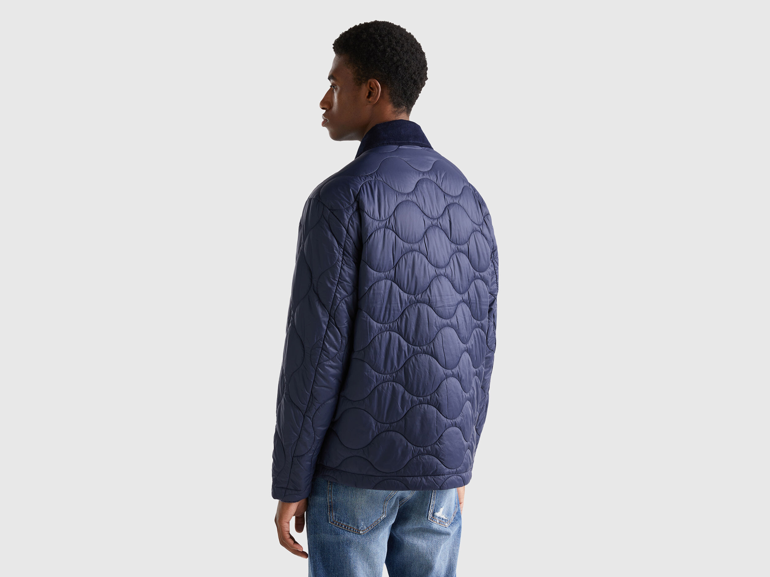 Relaxed Fit Button Down Quilted Jacket - Blue | Benetton