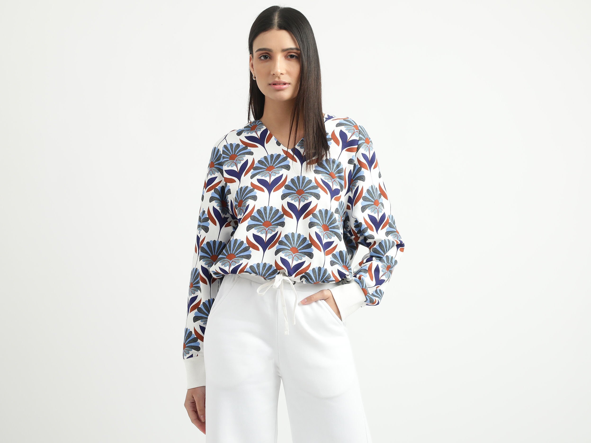 Women's floral print sweatshirt sales