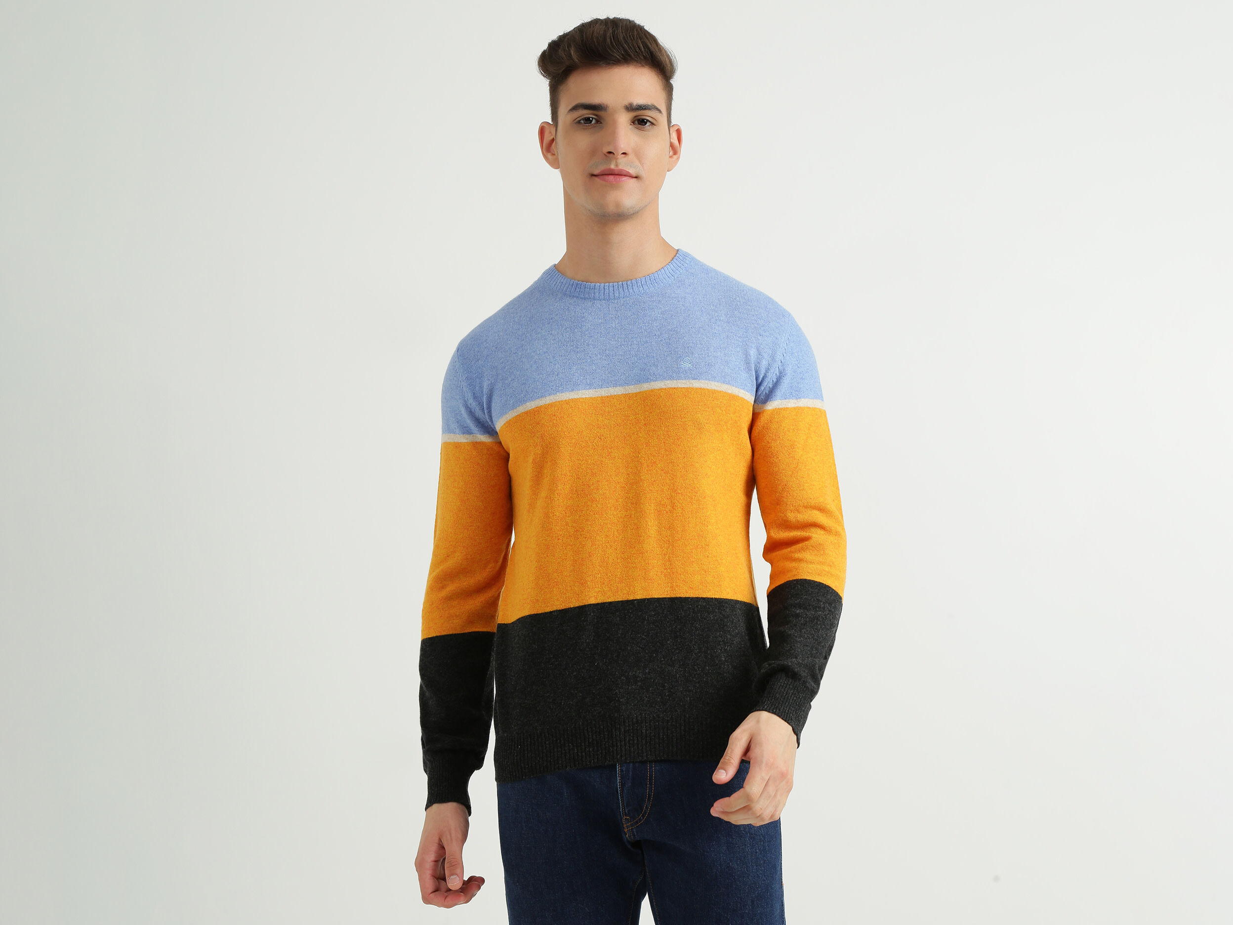 Mens Colourblocked Sweater Multi color Benetton
