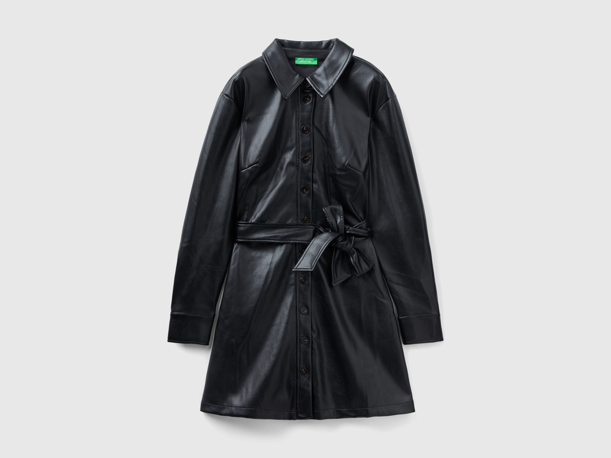 Regular Fit Collared Neck Soft Tassel Look Knee Length Dress - Black |  Benetton