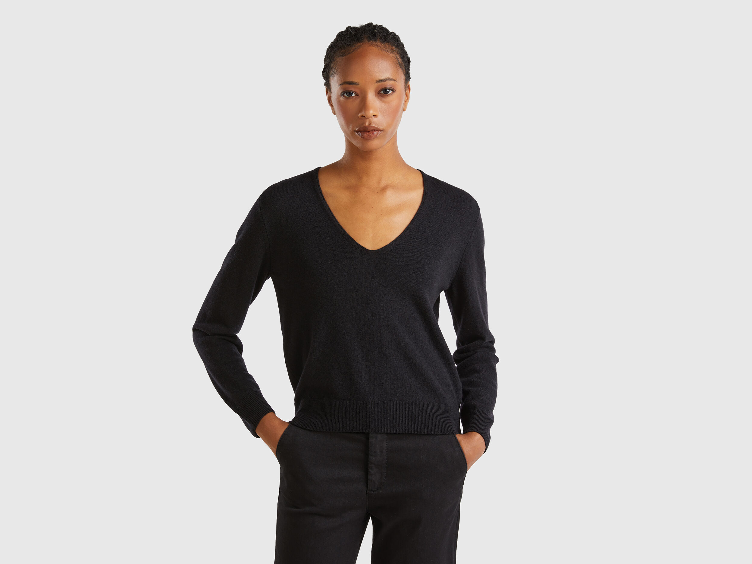 V Neck Merino Wool Sweater Women 2024 Benetton