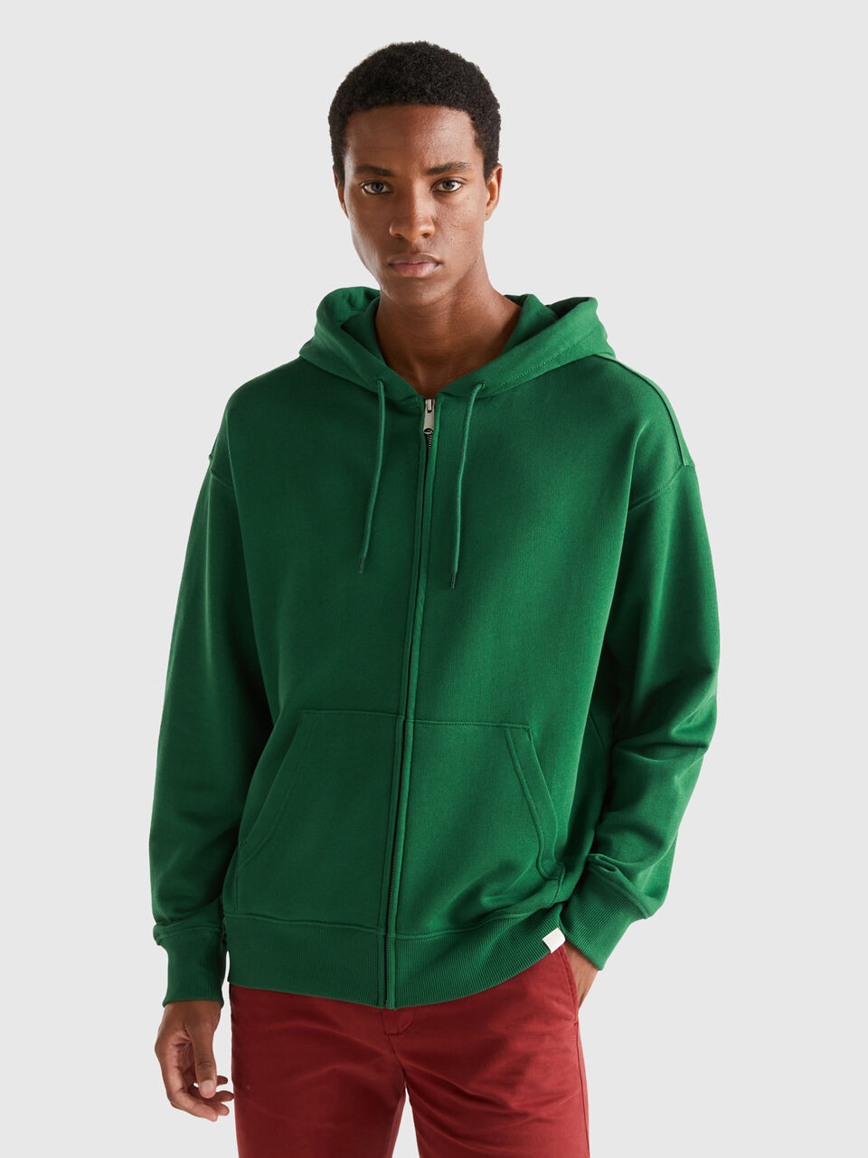Hooded Zip Through Sweatshirt Dark Green - Calibre Menswear