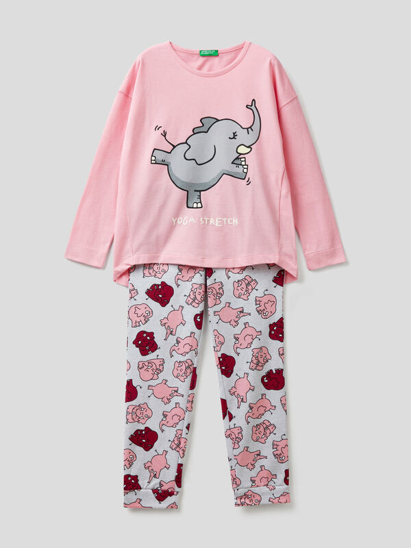 Pijama de algodón cálido con estampado Niña