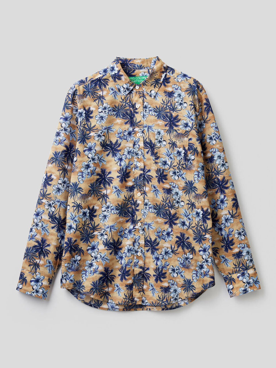 100% cotton shirt with botanical print image number 1