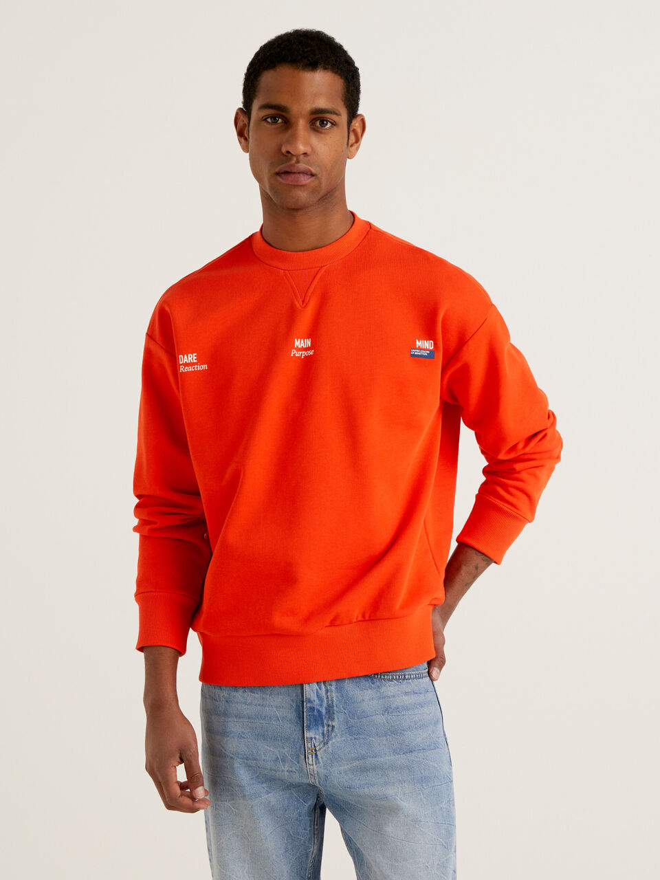 Orange sweatshirt in organic cotton - | Orange Benetton