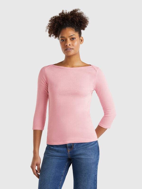 Camiseta de 100 % algodón con escote barco Mujer