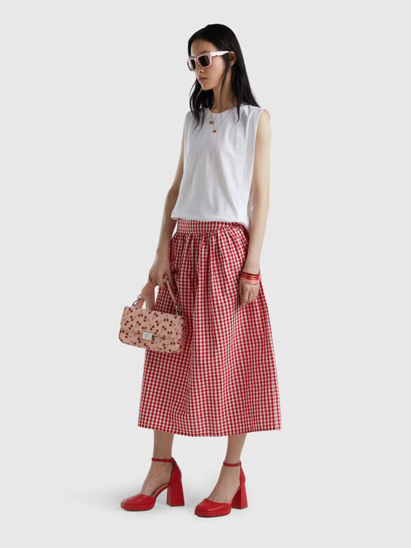 Vichy skirt in linen blend Women