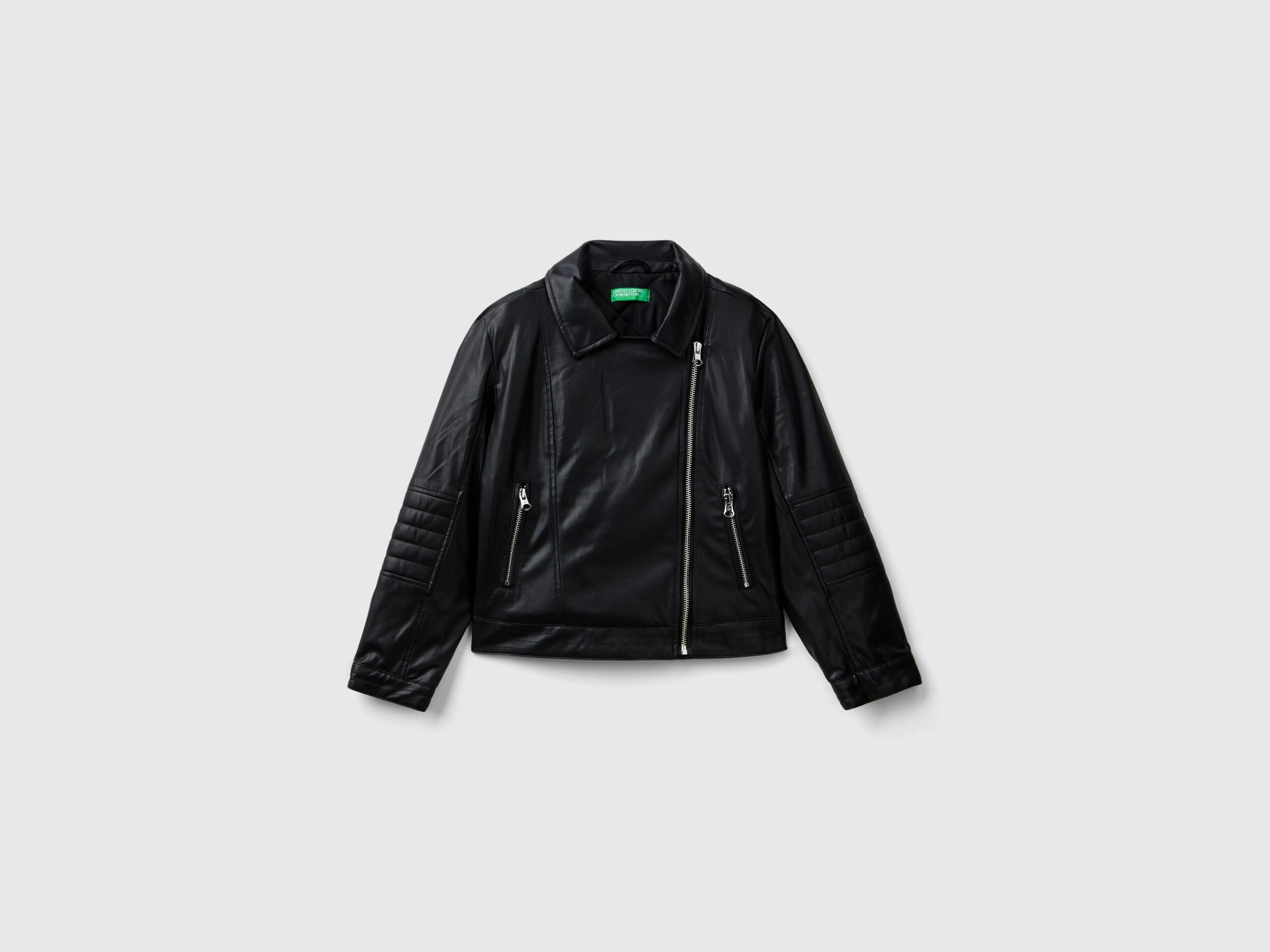 Biker jacket in imitation leather - Black | Benetton