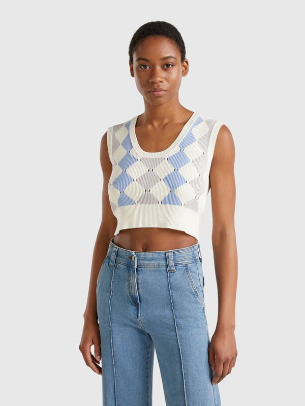 Chaleco cropped con incrustación de rombos Mujer