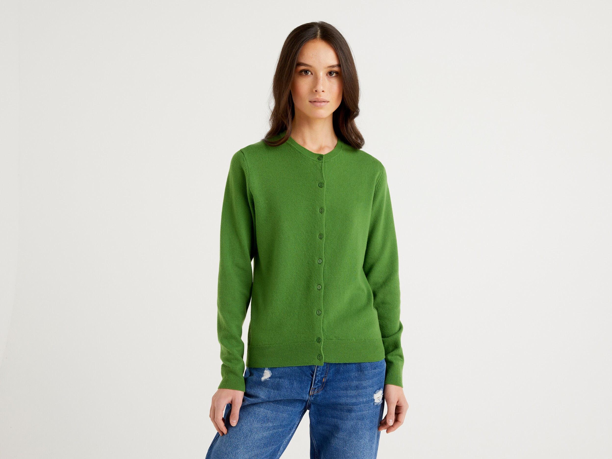 Green crew clearance neck cardigan