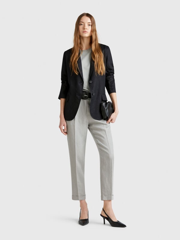Pantalón cropped 100% lino Mujer