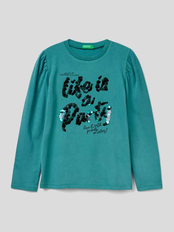 Warm t-shirt with print and sequins Junior Girl