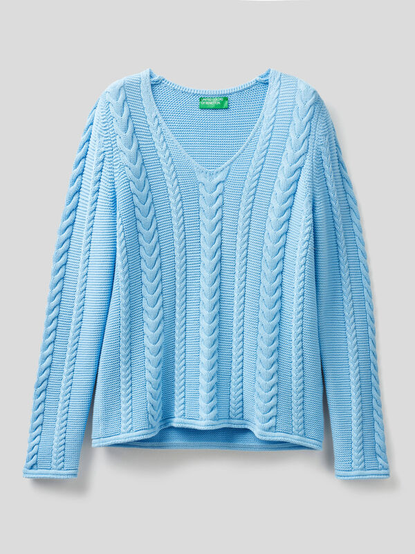 Cable-knit Cotton Sweater - Light beige - Kids