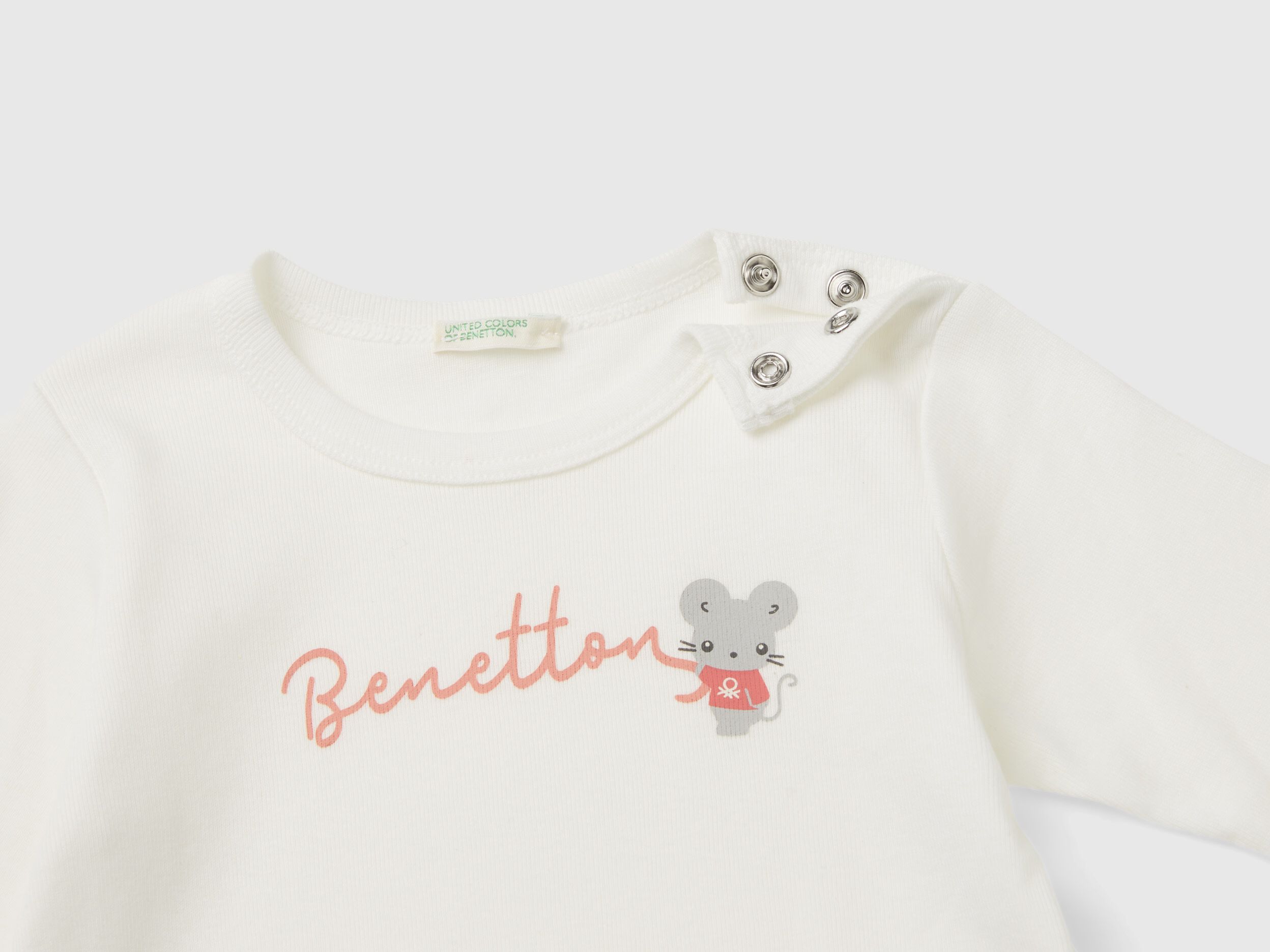Long sleeve 100 organic cotton t shirt Creamy White Benetton
