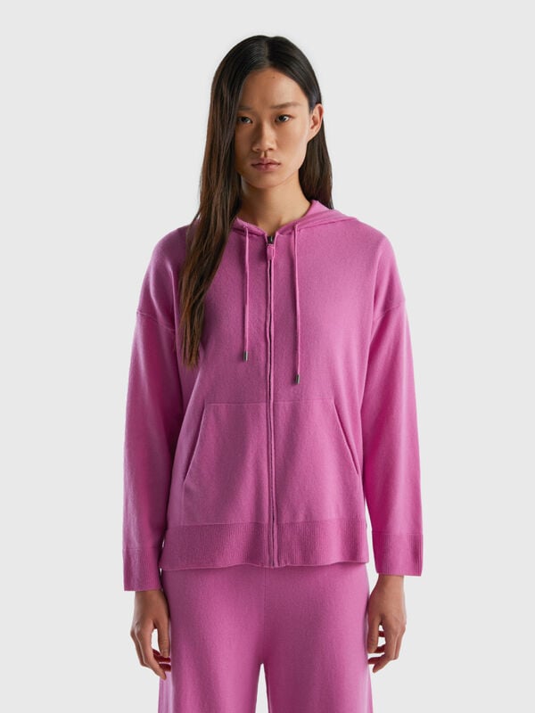 Pink sweater in cashmere blend with hood Women